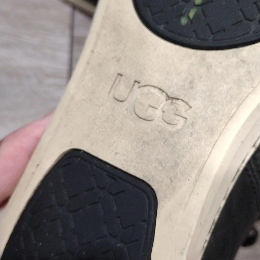 UGG womens black leather zip or lace high top sneakers. Size 8